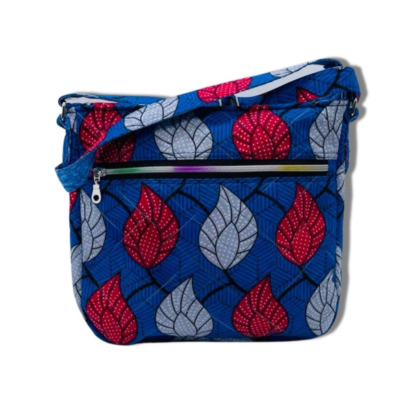 Ankara Blue Quilted Crossbody Bag Wax African Fabric  Cross body purse Hippie  Boho Style Everyday Quilted shoulder Bag