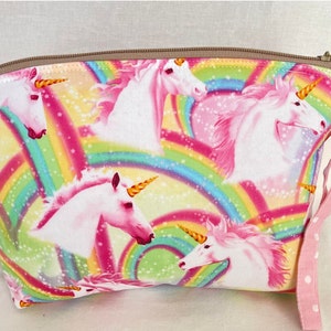 Rainbow Unicorn Cotton Zipper Pouch: Magical Makeup & Pencil Case