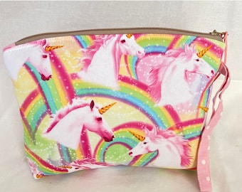 Neceser con cremallera de unicornio arcoíris
