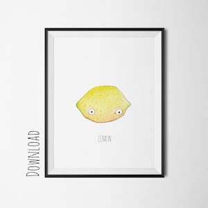 Lemon nursery art download, nursery print download, nursery fruit print, lemon fruit watercolor print, baby nursery decor, kids room wall image 1