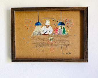 Chef   - original Abstrakte Moderne Skizze Illustration Zeichnung Gemälde Malerei Küche Restaurant Wanddekoration