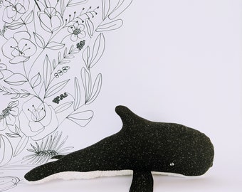 Whale cuddly toy MOMO black - small whale organic cuddly toy, whale stuffed animal, plush toy, Scandinavian, handmade, children's toy, newborn