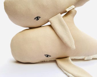 Beige Whale Stuffed Animal Sam | Cotton Plush Toy | Handmade Baby Gift | Scandinavian Nursery
