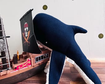 Large Whale Stuffed Animal Vito | Cotton Plush | Scandinavian Nursery Decor | Handmade Kids Toy