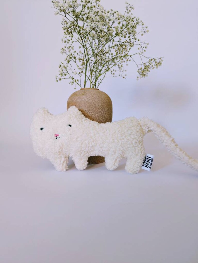 Cuddly toy cat Milou cotton organic stuffed animal, baby organic toy, children's toy, beige organic plush toy, Scandinavian children's room image 1