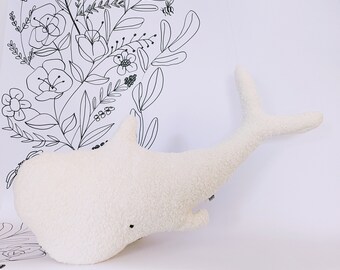 Large Sperm Whale KALLE BLANCO - Scandinavian Nursery Decor, Organic Stuffed Animal, Plushie Whale, Birthday Gift, Stuffed Stuffed Animal