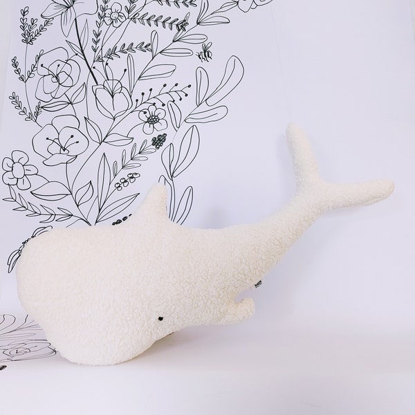 Large Sperm Whale KALLE BLANCO - Scandinavian Nursery Decor, Organic Stuffed Animal, Plushie Whale, Birthday Gift, Stuffed Stuffed Animal
