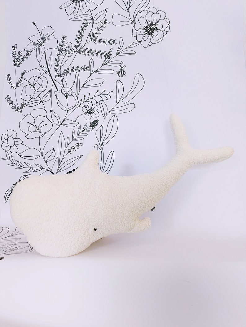 Large Sperm Whale KALLE BLANCO Scandinavian Nursery Decor, Organic Stuffed Animal, Plushie Whale, Birthday Gift, Stuffed Stuffed Animal image 1