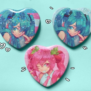 miku holographic heart buttons