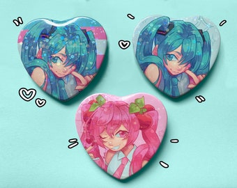 miku holographic heart buttons