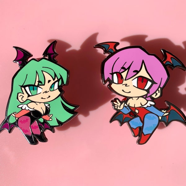 darkstalkers morrigan and lilith hard enamel pins