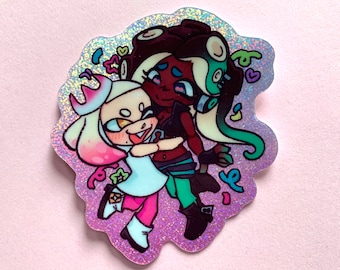 pegatina holográfica brillante de 2 pulgadas de Pearl y Marina / Splatoon