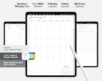 2026 Digitaler Planer, Goodnotes Notability Template, Undatierter Porträt Planer (PDF)