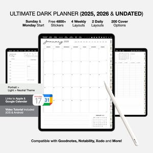All-in-One Digital Planner 2025, 2026, Undated Digital Planner, Digital Goodnotes Template, Digital Journal, Notability, Daily Planner