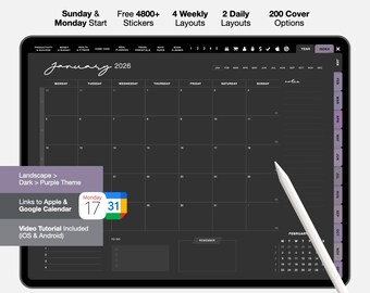2026 Dark Digitaler Planer, GoodNotes Notability Templates (Digitaler Download)