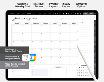 2026 Datiert Digitaler Planer, GoodNotes & Notability Kompatibel (PDF Download)