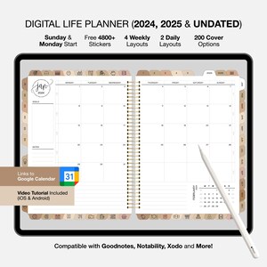 Digital Planner 2024 2025, Undated Digital Planners, Google Calendar, Goodnotes Planner, Xodo Notability, iPad Planner, Hyperlinked Planner