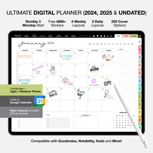 2024 Digital Planner,GoodNotes 2024 Planner iPad,2024 Landscape Planner,2024 Planner,2024 Dated Planner, Hyperlinked Digital Life Planner,