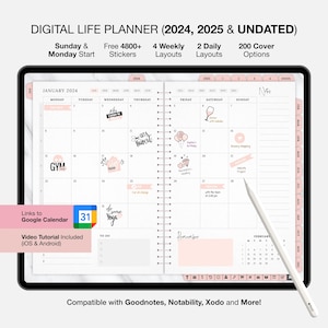 2024 Digital Planner, 2024 landscape Planner, Hyperlinked Digital Life Planner,2024 Planner, 2024 Dated Planner, GoodNotes 2024 Planner iPad