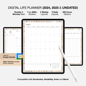 2024 2025 Digital Planner, Hyperlinked Planner, ADHD Digital Planner, GoodNotes Planner, Daily Planner, Monthly Planner, Google Calendar