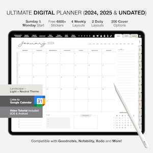 Digital Planner 2024, Goodnotes Minimalist Weekly Planner, Digital Weekly Planner, Landscape Digital Planner, iPad 365 day planner,