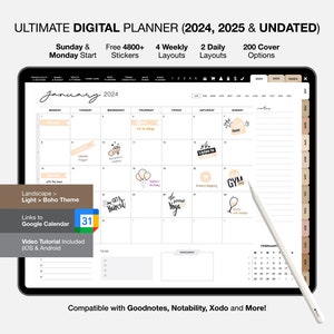 Planificador digital 2024 2025 y sin fecha, Planificador de notabilidad, Planificador GoodNotes, Planificador diario, Planificador semanal, Planificador de iPad