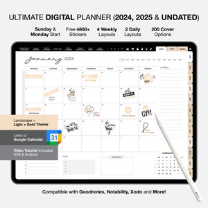 All-in-One Digital Planner 2024, 2025, Digital Goodnotes Template, Notability, Undated Digital Planner, Digital Journal,  Daily Planner