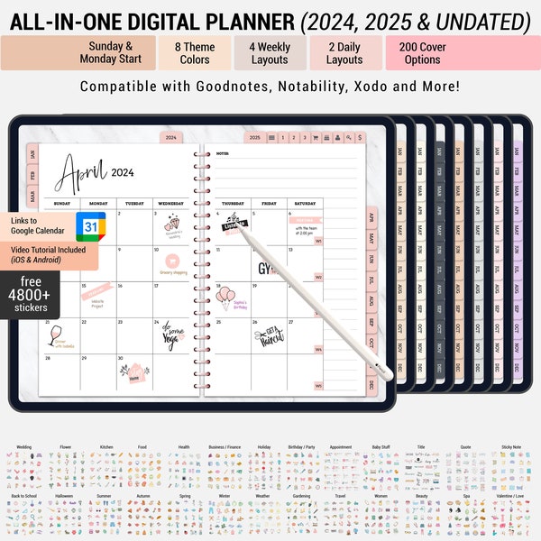 2024 Digital planner, iPad Planner, Digital Planner Goodnotes, Daily Planner, Dated Daily Planner, yearly digital planner,