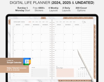 2024 2025 Digital Planner, Dated Digital Planner, Goodnotes Planner, Google Calendar, iPad Planner Notability Planner, Digital journal