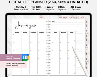 Digital Planner, GoodNotes Planner, iPad Planner, Notability Planner, Daily Weekly Monthly Digital Planner, 2024 2025 + Undated Planner