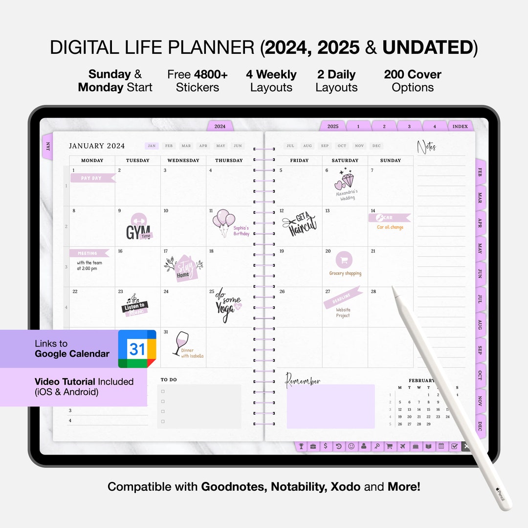 Digital Planner 2024 2025, Goodnotes Planner, Google Calendar, Daily ...