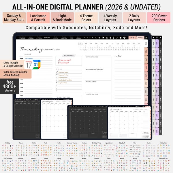 2026 Digital Planner, Goodnotes, Notability Compatible (PDF Download)