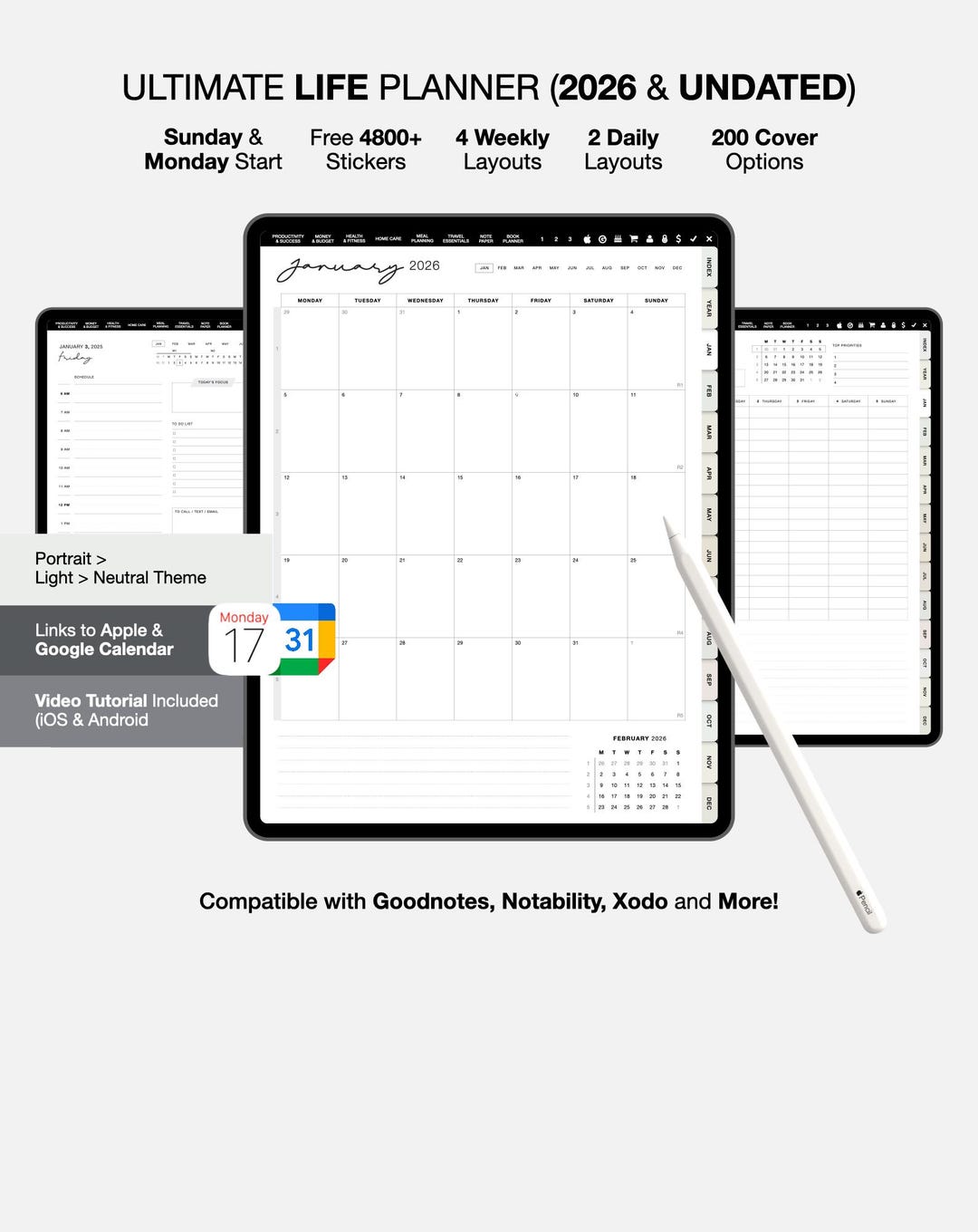 2026 Digital Planner, Goodnotes Notability Template, Undated Portrait ...