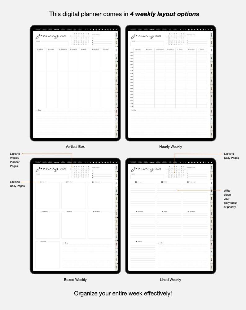 2026 Digital Planner, Goodnotes Notability Template, Undated Portrait ...