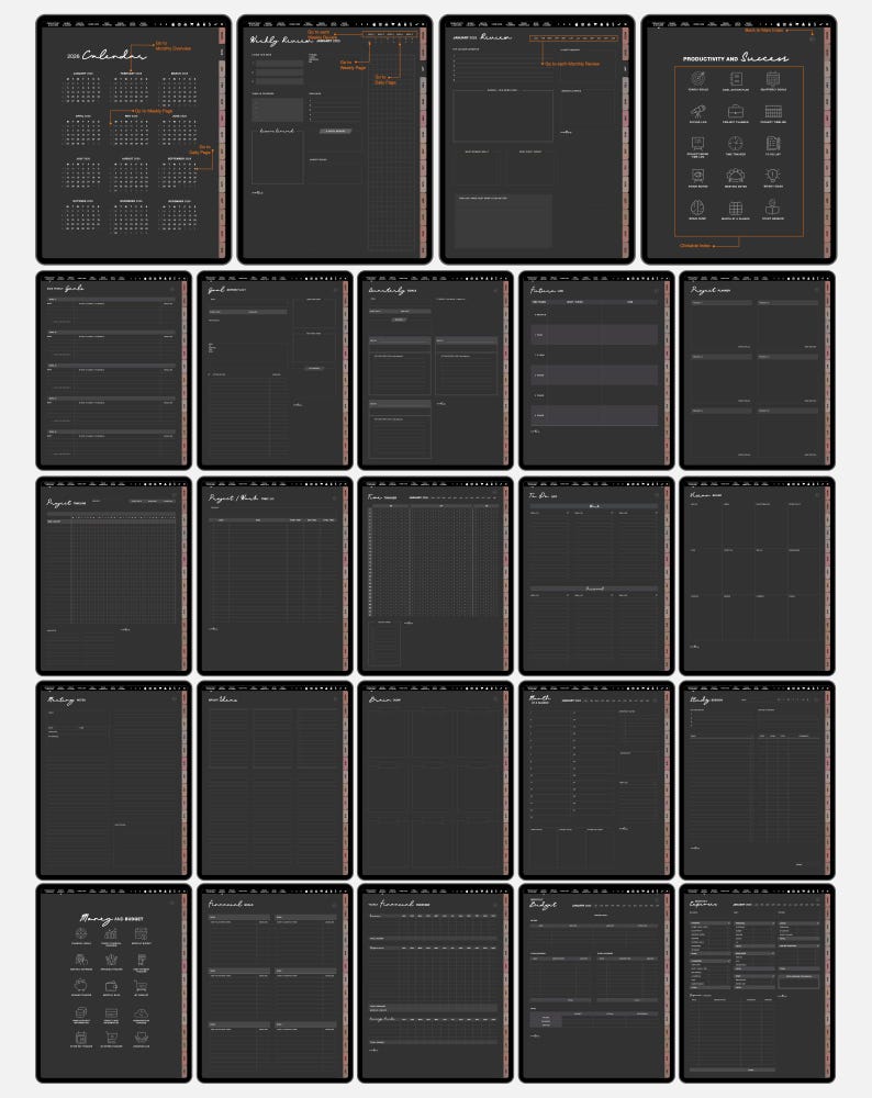 2026 Undated Dark Mode Digital Planner, Goodnotes & Notability Journal ...
