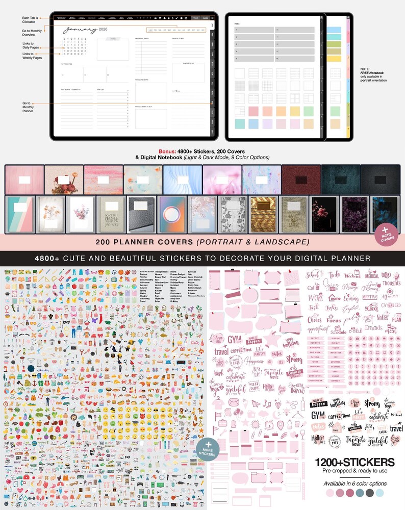 2026 Dated Digital Planner, GoodNotes & Notability Compatible (PDF Download) image 5