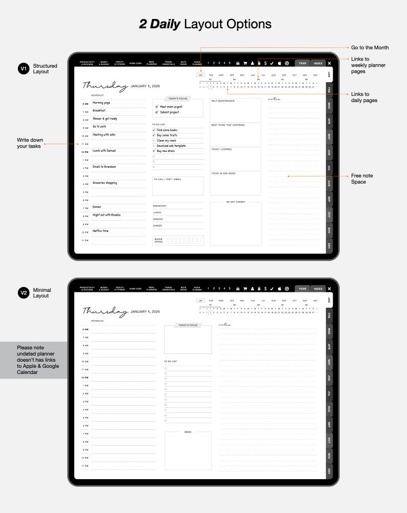 2026 Dated Digital Planner, GoodNotes & Notability Compatible (PDF Download) image 2
