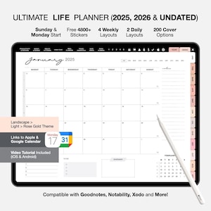 2025 Digital Planner for GoodNotes & Notability | Aesthetic iPad Planner | Daily, Weekly Monthly Organizer | Hyperlinked PDF