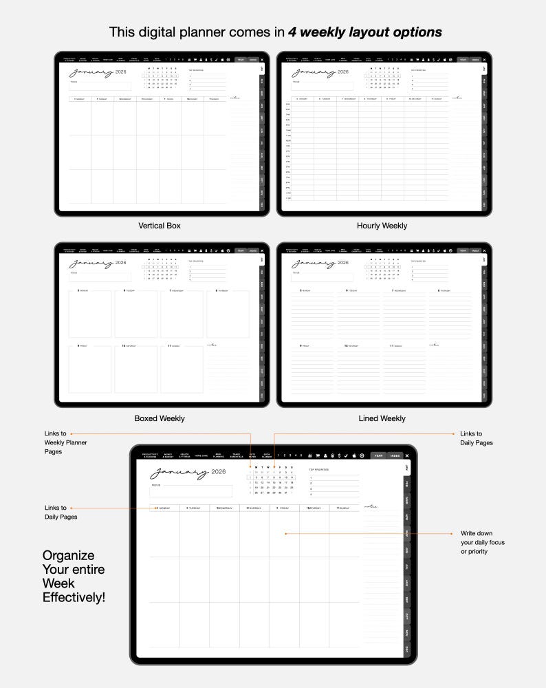 2026 Dated Digital Planner, GoodNotes & Notability Compatible (PDF Download) image 3