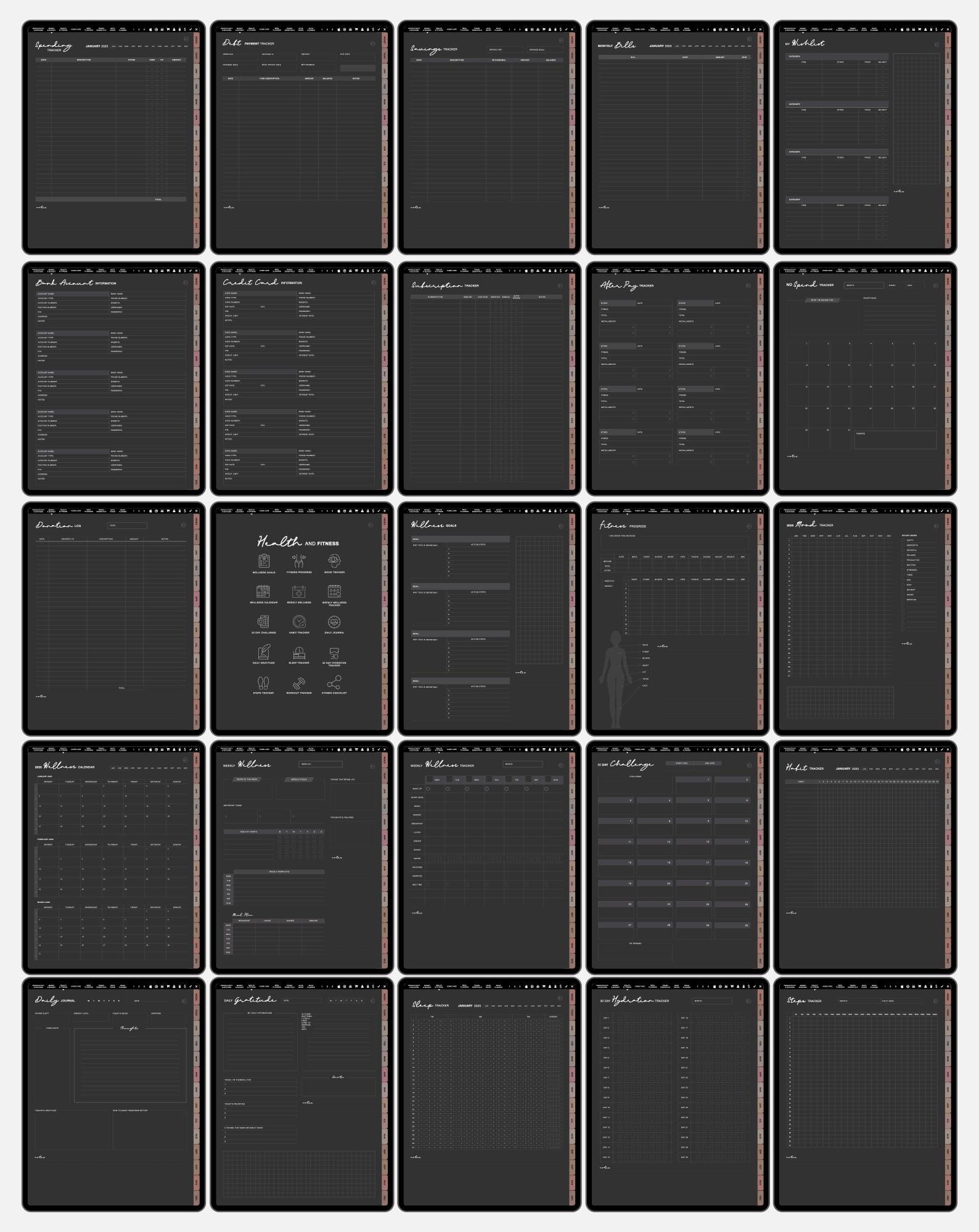 2026 Undated Dark Mode Digital Planner, Goodnotes & Notability Journal ...