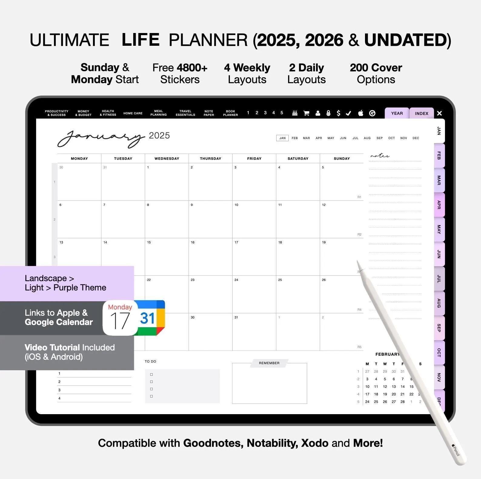 2025 2026 & Undated Digital Planner,Daily Planner,Weekly Planner,GoodNotes Planner,Notability Planner,iPad Planner,Apple Google Planner,