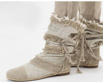Knit boots, Urban clothing,Linen boots , Hipster shoes, Unique ankle boots, Designer new wave booties, Hip hop shoes
