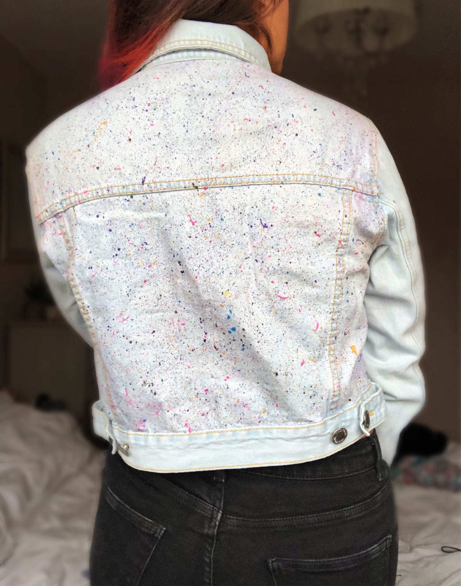 Paint Splatter Denim Jacket Etsy