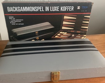 Backgammon-Spiel im Vintage-Lederlook in einem Luxuskoffer.