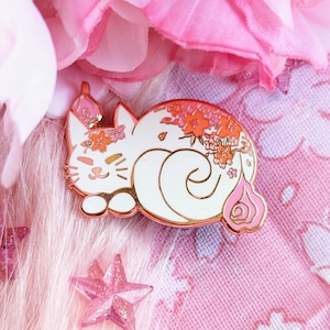 Sakura Bakeneko Cat Enamel Pin | Strawborble | Cherry Blossom Pin | Sakura Collection