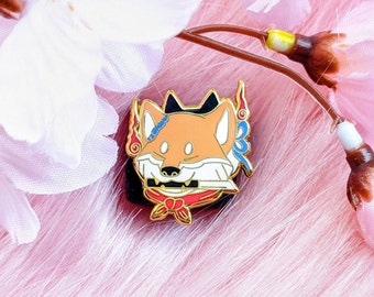 Gold Plated Red Shiba Inu Enamel Pin | Dog with Knife
