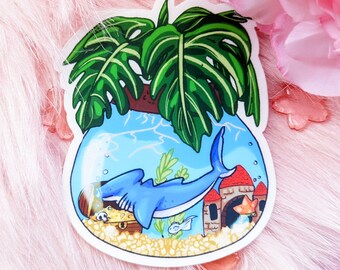 Vinyl Sticker (Clear) Hammerhead Shark Fish Bowl
