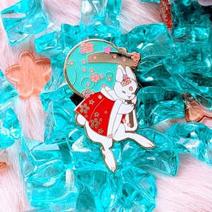 Sakura Moon Mochi Rabbit Enamel Pin | Strawborble | Lunar New Year | Spring | Easter | Sakura Collection
