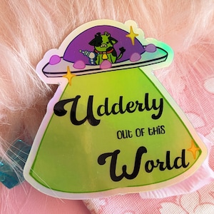 Udderly Out of this World Alien Cow Vinyl Sticker | Strawborble | Extraterrestrial Cattle