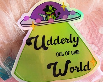 Udderly Out of this World Alien Cow Vinyl Sticker | Strawborble | Extraterrestrial Cattle
